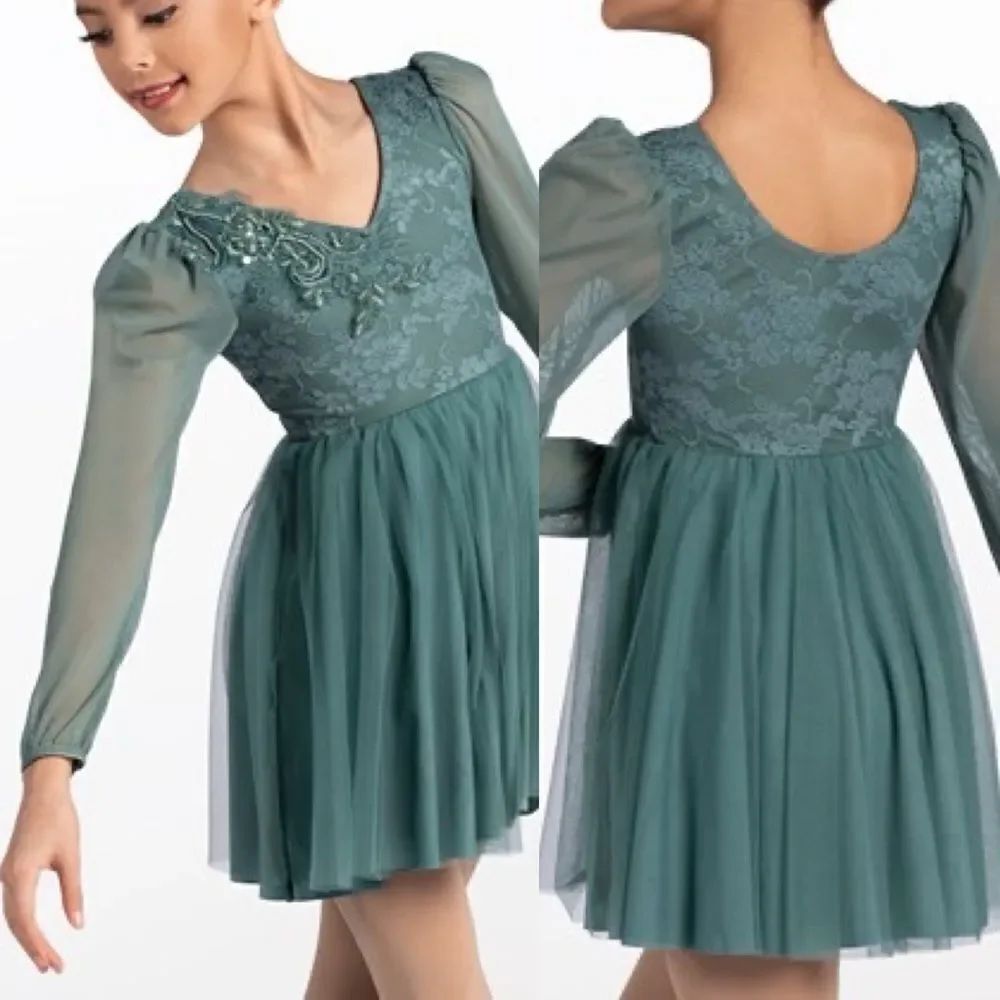Weissman Dance Costume sage green tulle tutu appliqué Hear You Me 12524 IC 7/8